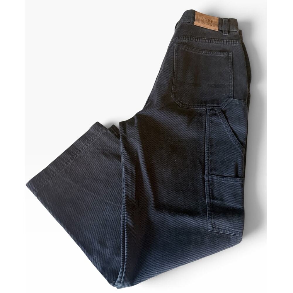 VTG Lauren Ralph Lauren LRL Twill Wide Leg Carpenter Pants 10P Petite Black